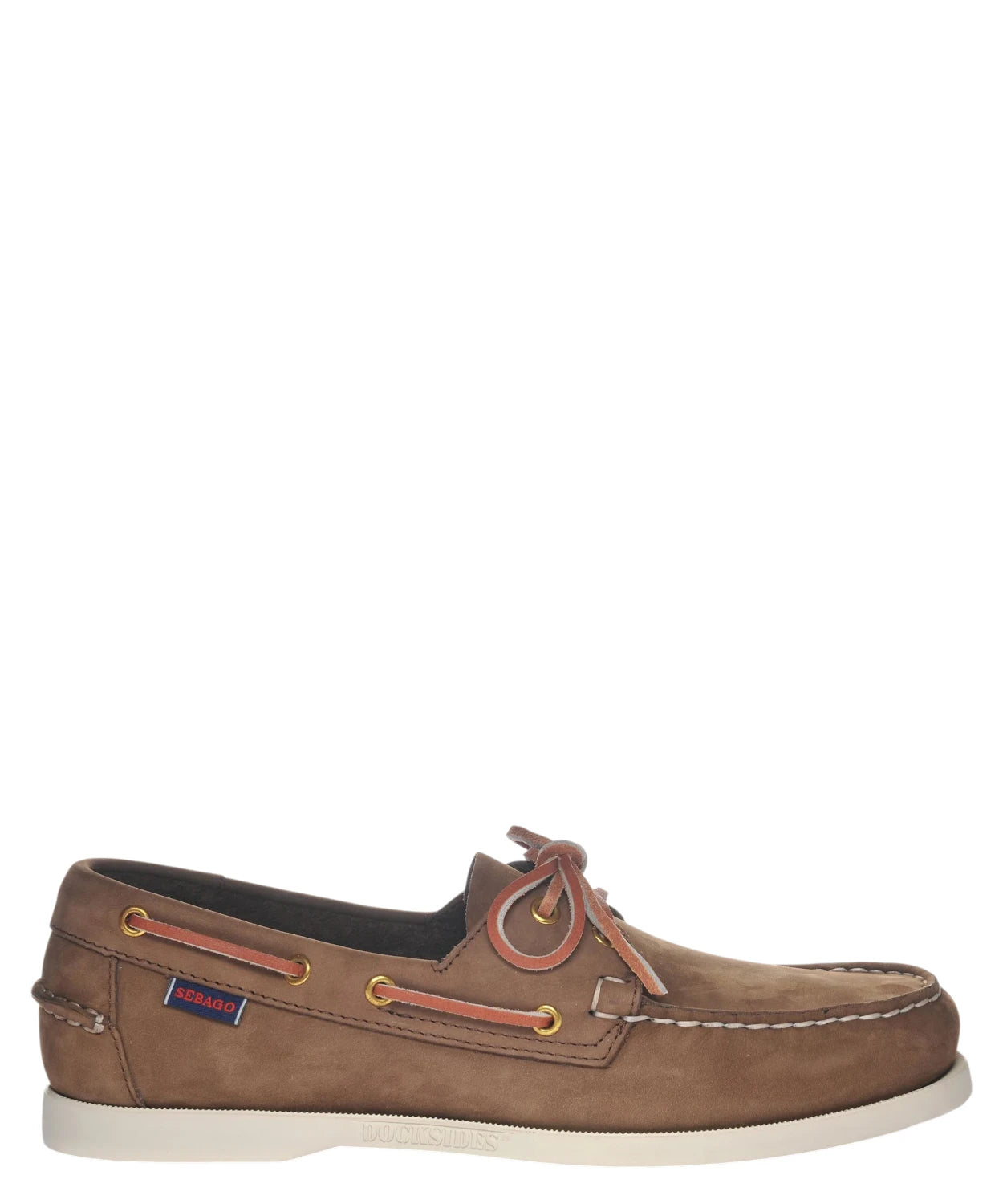 Sebago Docksides Portland Mocassini Barca Uomo in Nabuk Brown DK-Yellow Gold