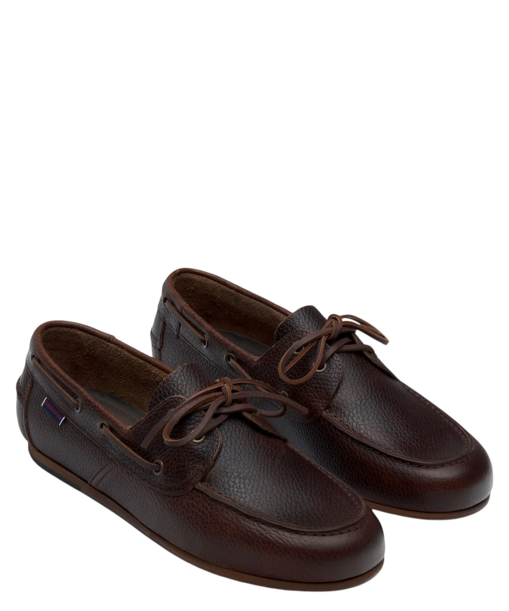 Sebago Owen Tumbled Chaussures de Bateau Homme en Cuir Martelé Marron