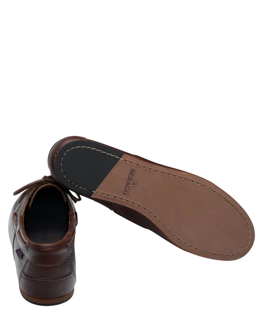 Sebago Owen Tumbled Chaussures de Bateau Homme en Cuir Martelé Marron
