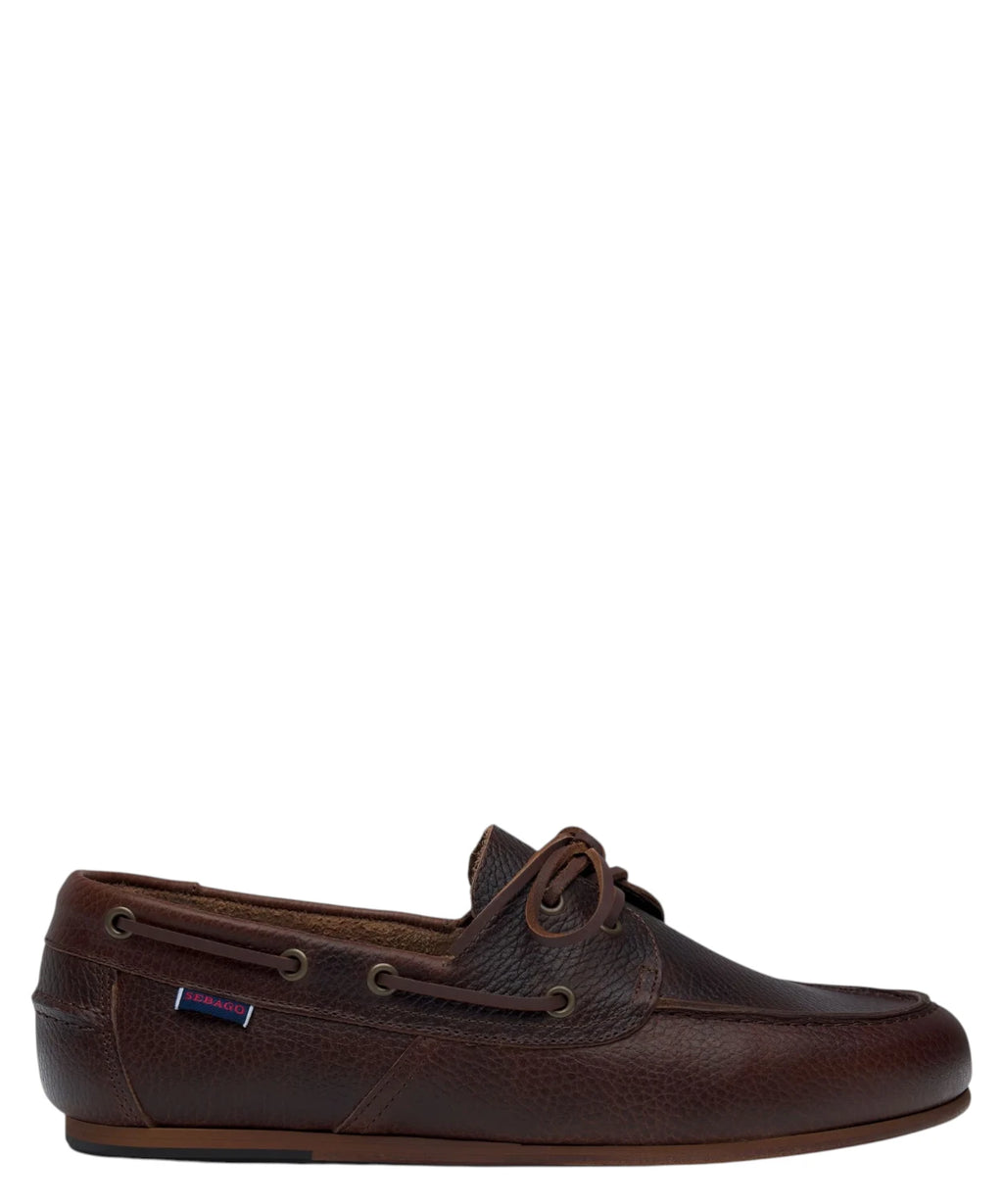 Sebago Owen Tumbled Chaussures de Bateau Homme en Cuir Martelé Marron