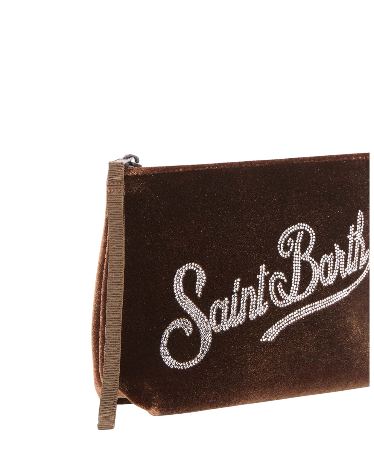 Pochette Aline Velvet in velluto cammello con strass – passante da polso-Mc2 Saint Barth-Pochette-Vittorio Citro Boutique
