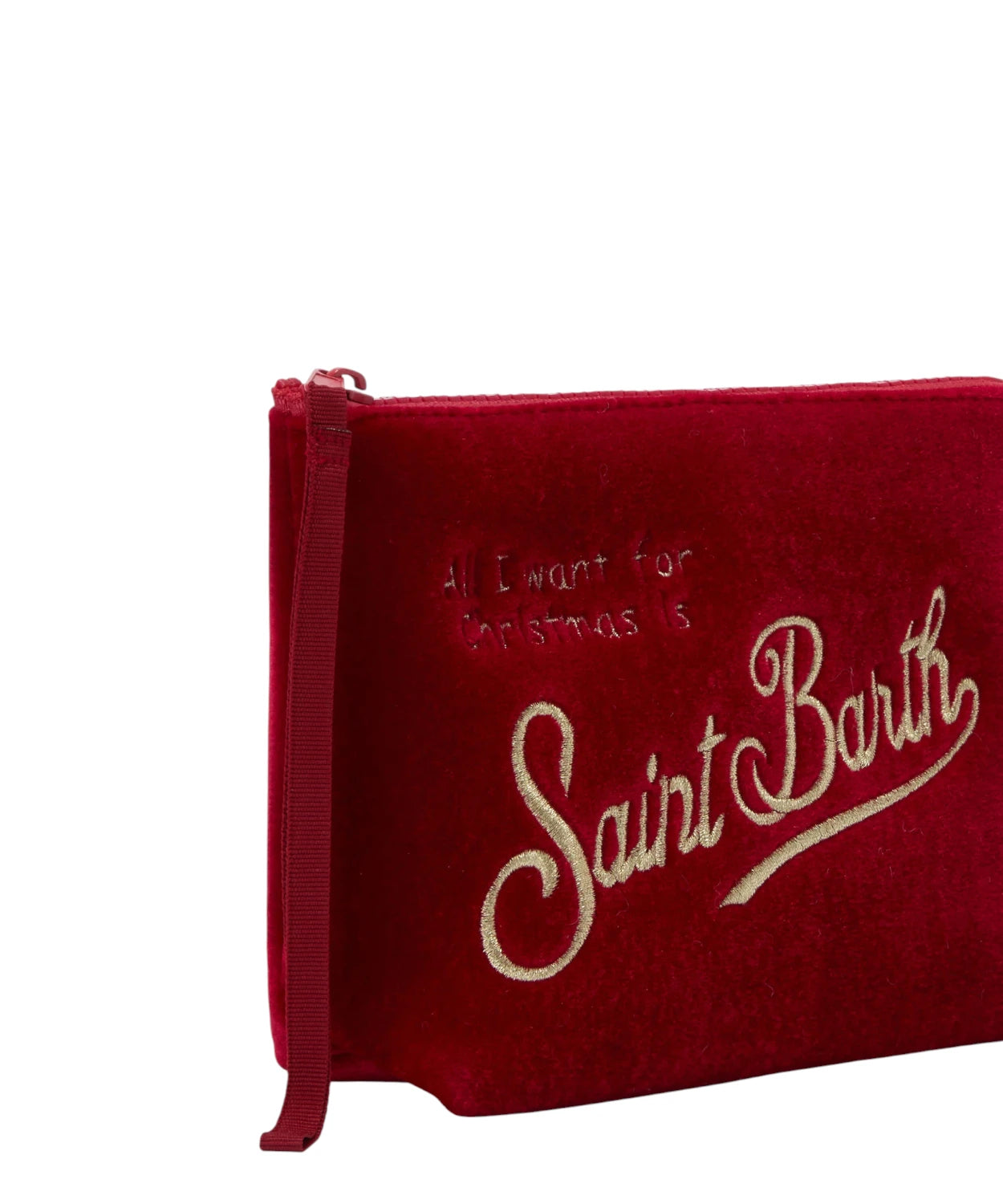Pochette Aline Velvet in velluto rosso – passante da polso e logo in strass-Mc2 Saint Barth-Pochette-Vittorio Citro Boutique