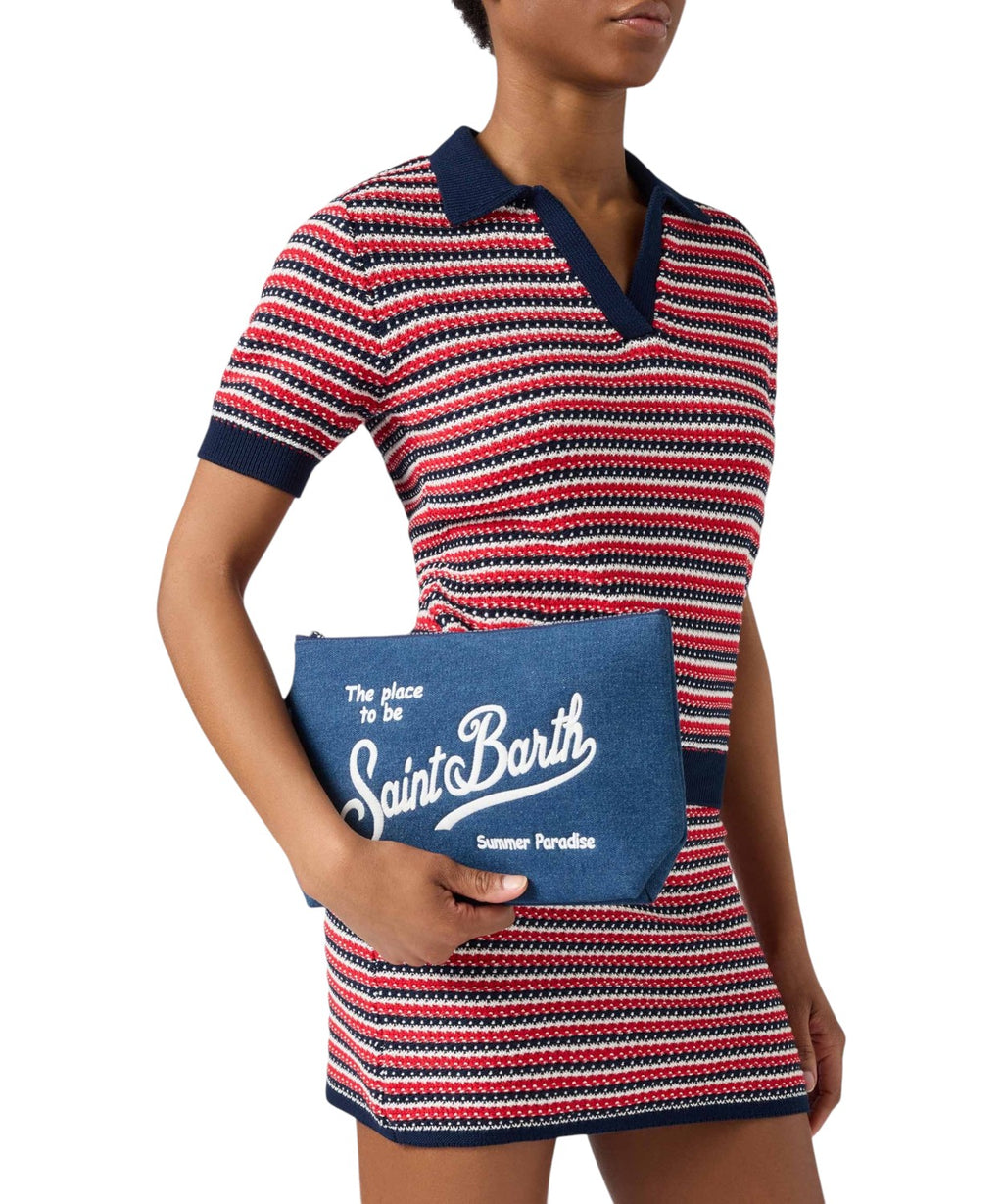 Pochette Aline MC2 Saint Barth en denim avec logo