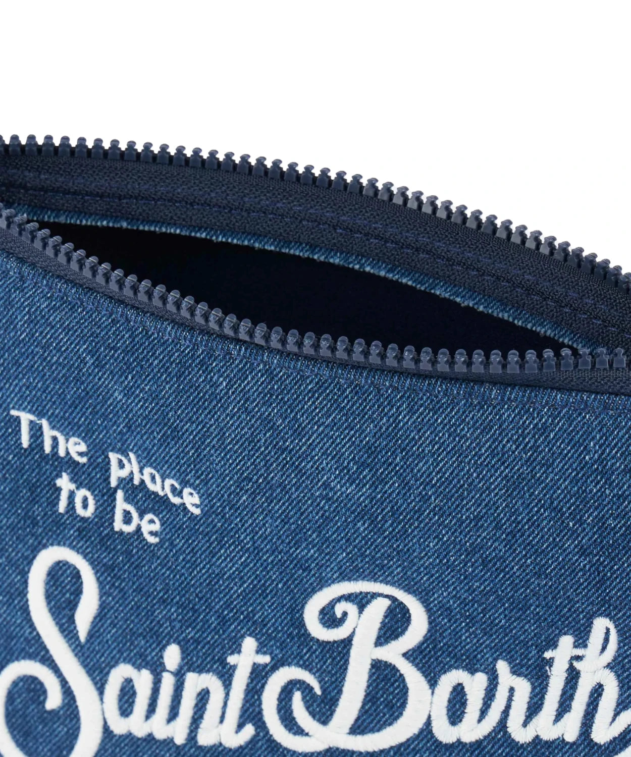 Pochette Aline in scuba denim con logo Saint Barth e linguetta-Mc2 Saint Barth-Pochette-Vittorio Citro Boutique