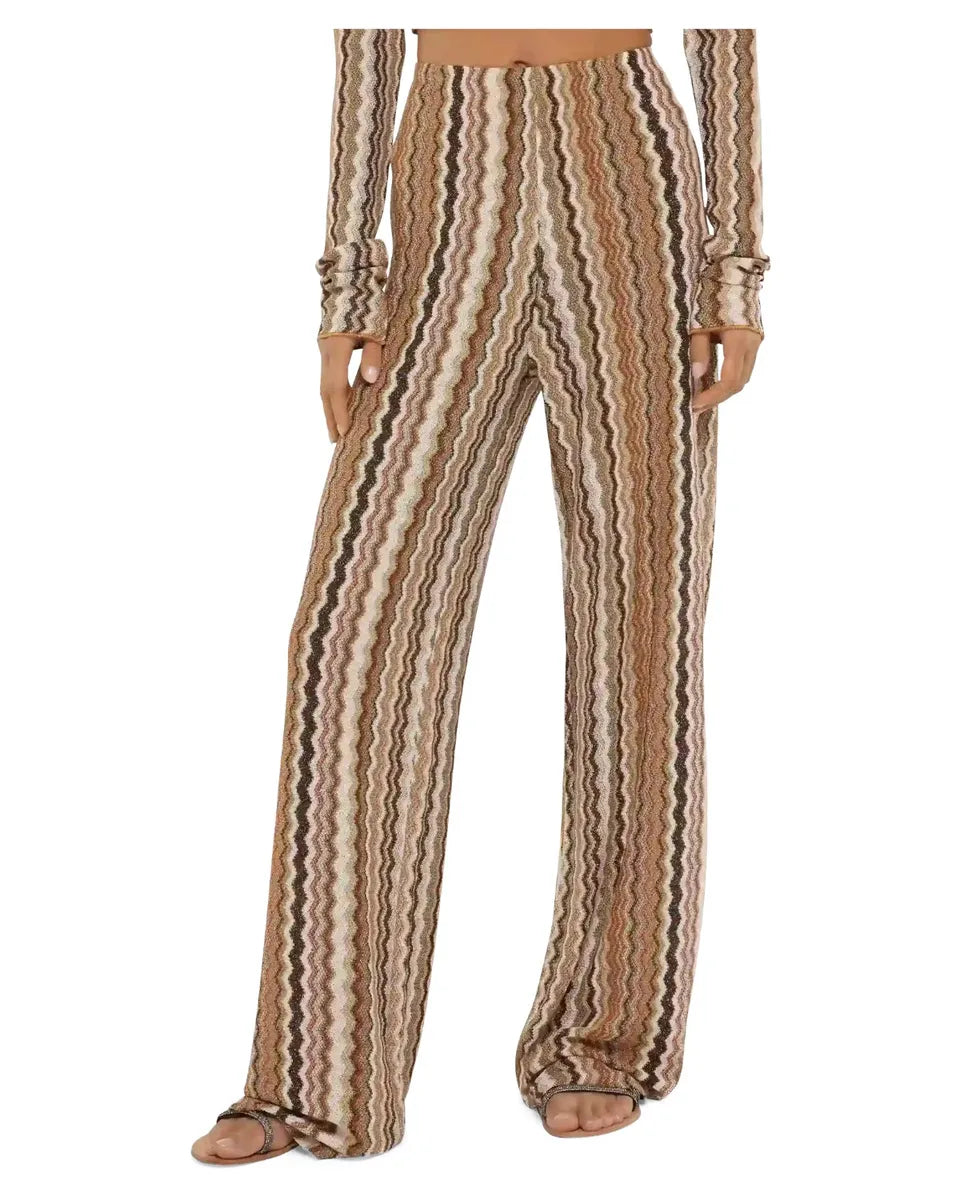Pantaloni Donna Amalia a Gamba Larga in Maglia Raschel Chevron-Mc2 Saint Barth-Pantaloni-Vittorio Citro Boutique