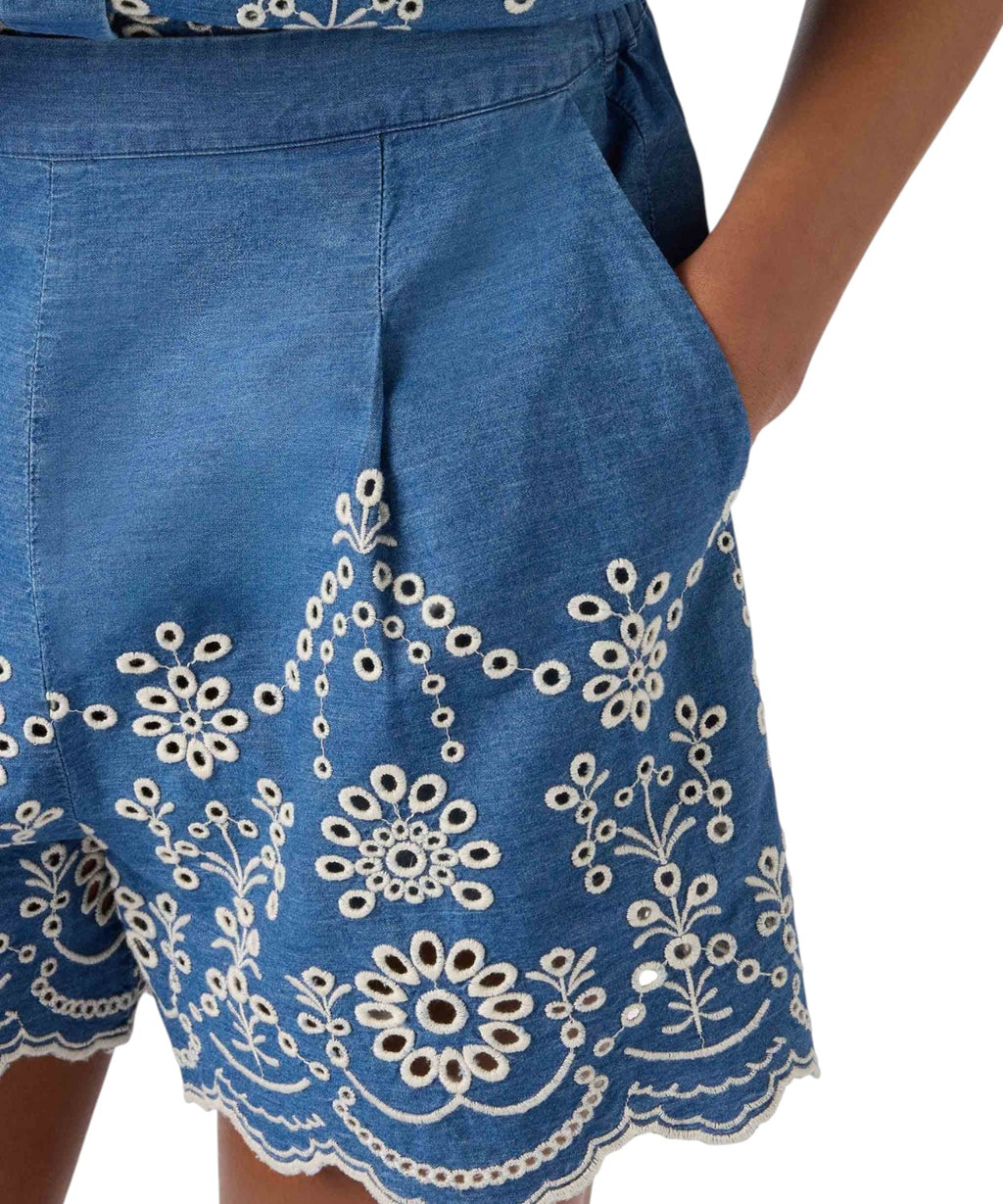 Shorts MC2 Saint Barth en denim Sangallo avec broderie florale