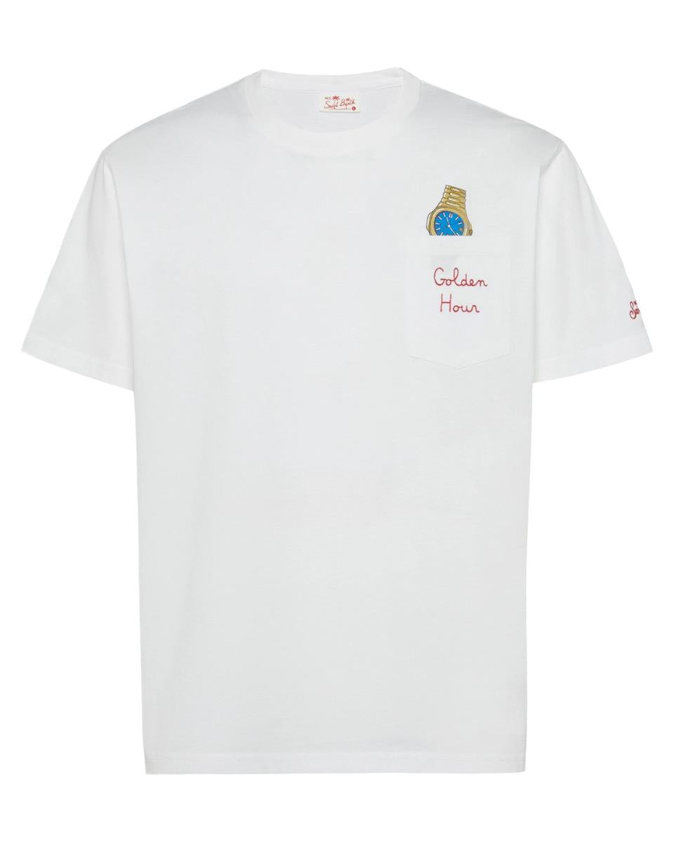 T-shirt Austin in Cotone Bianco con Ricamo Golden Hour-Mc2 Saint Barth-T-shirt-Vittorio Citro Boutique
