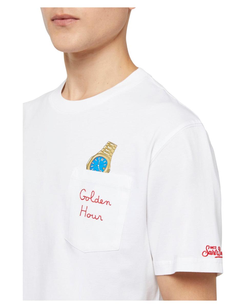 T-shirt Austin in Cotone Bianco con Ricamo Golden Hour-Mc2 Saint Barth-T-shirt-Vittorio Citro Boutique