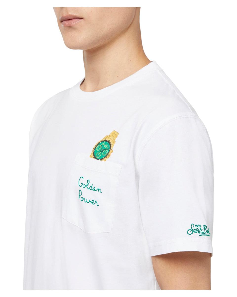 T-shirt Austin in Cotone Bianco con Ricamo Golden Power-Mc2 Saint Barth-T-shirt-Vittorio Citro Boutique
