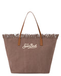 Borsa Shopper City in Canvas Marrone con Frange