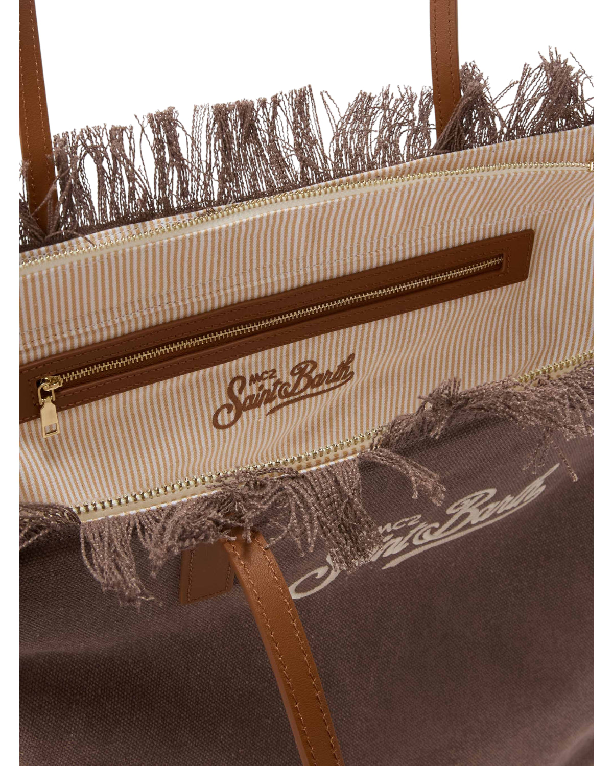 Borsa Shopper City in Canvas Marrone con Frange
