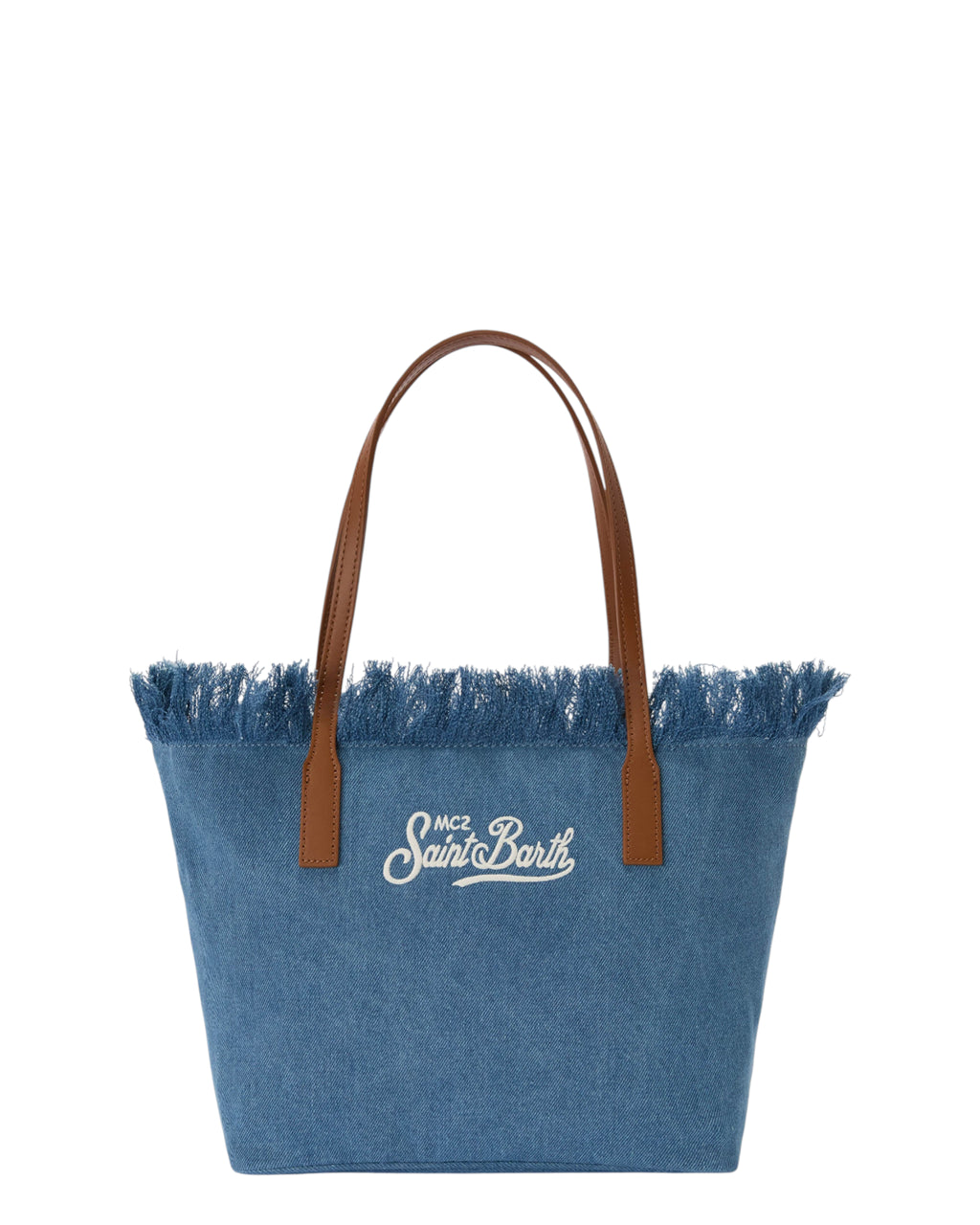 Sac Shopper en Denim Bleu avec Franges et Zip - Mc2 Saint Barth