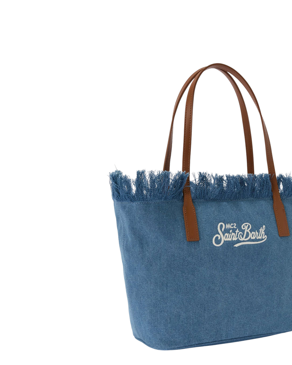 Sac Shopper en Denim Bleu avec Franges et Zip - Mc2 Saint Barth