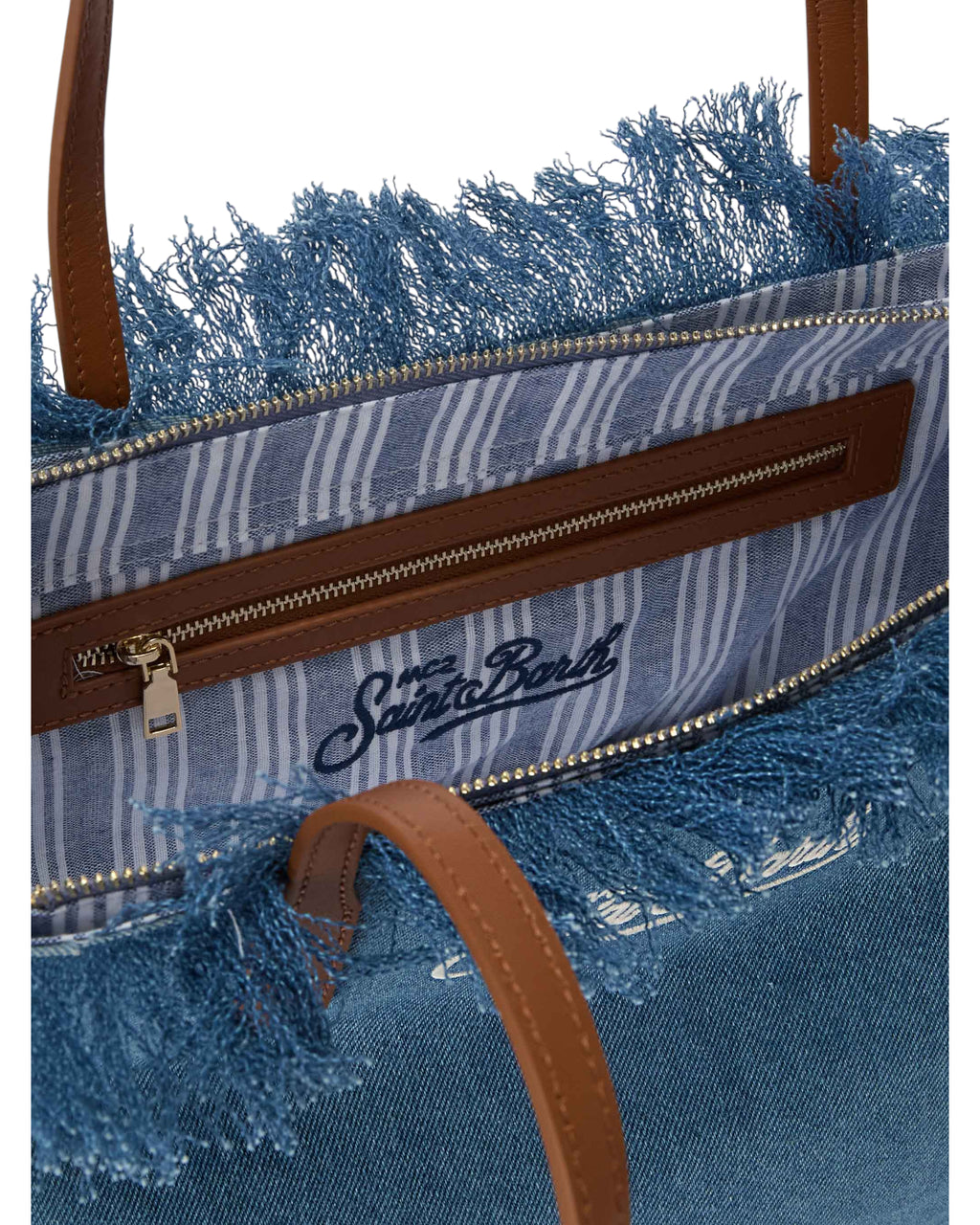 Sac Shopper en Denim Bleu avec Franges et Zip - Mc2 Saint Barth