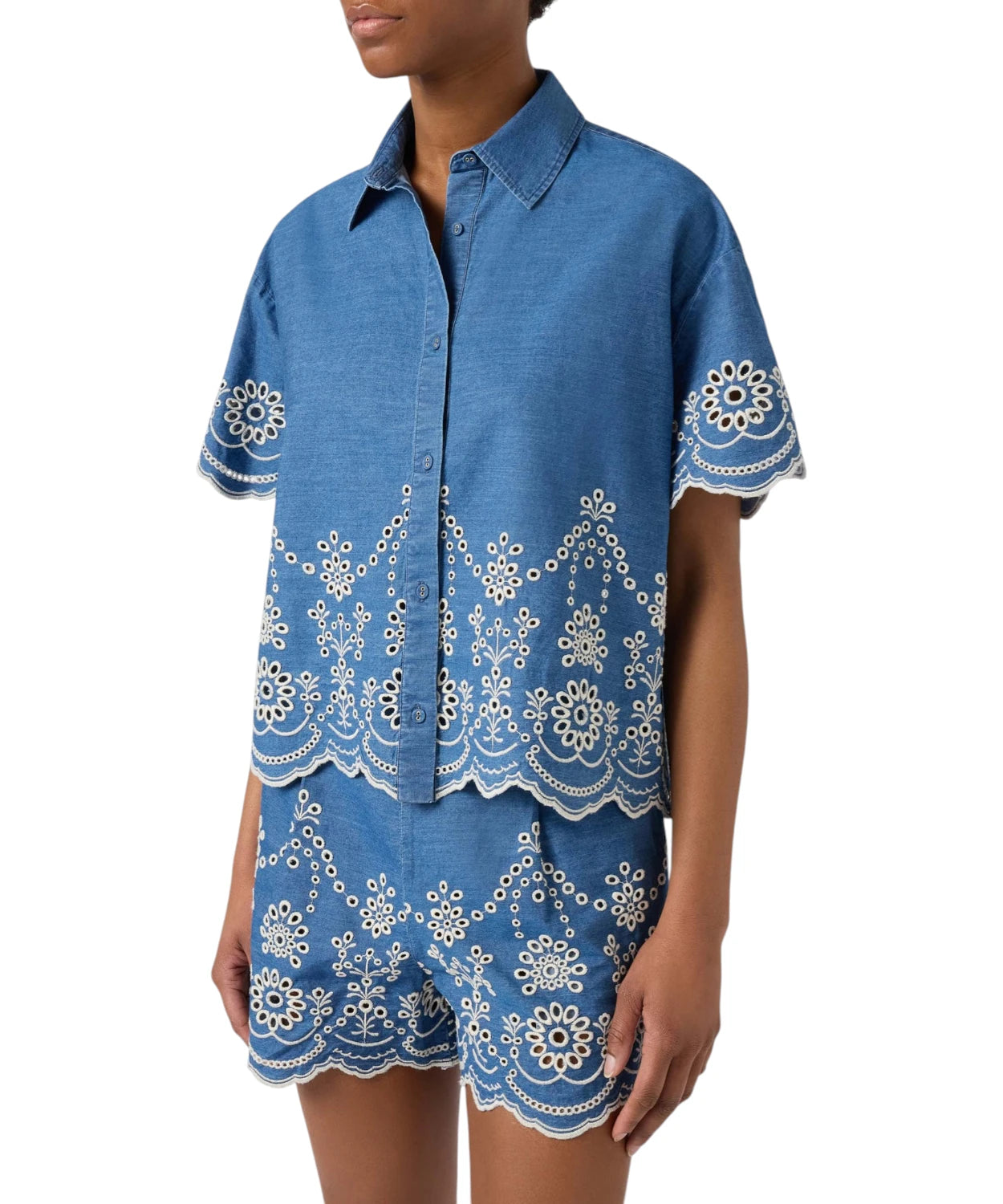 Chemise Femme Clementine en Chambray avec Broderie Florale