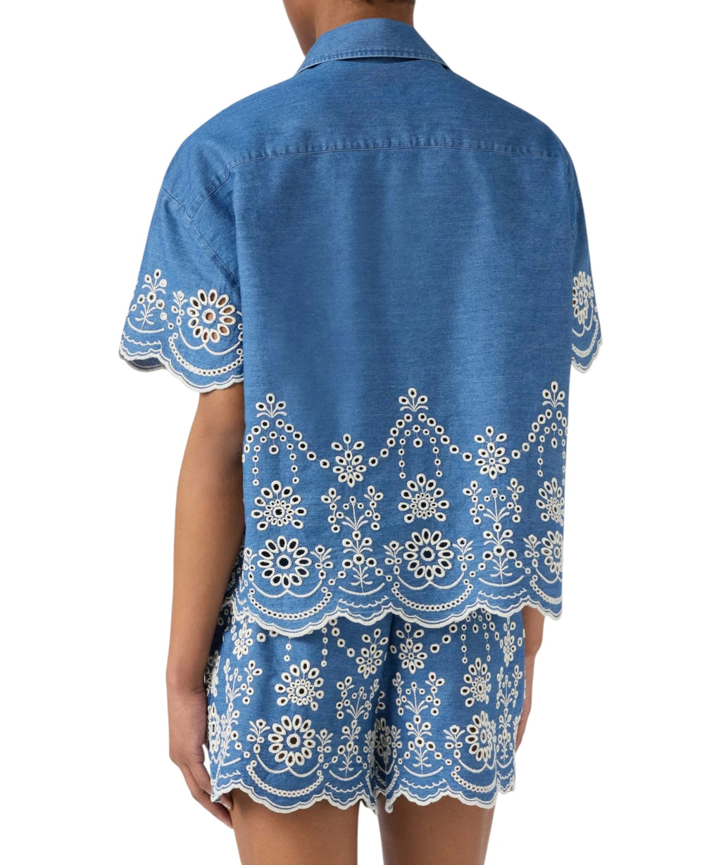 Chemise Femme Clementine en Chambray avec Broderie Florale