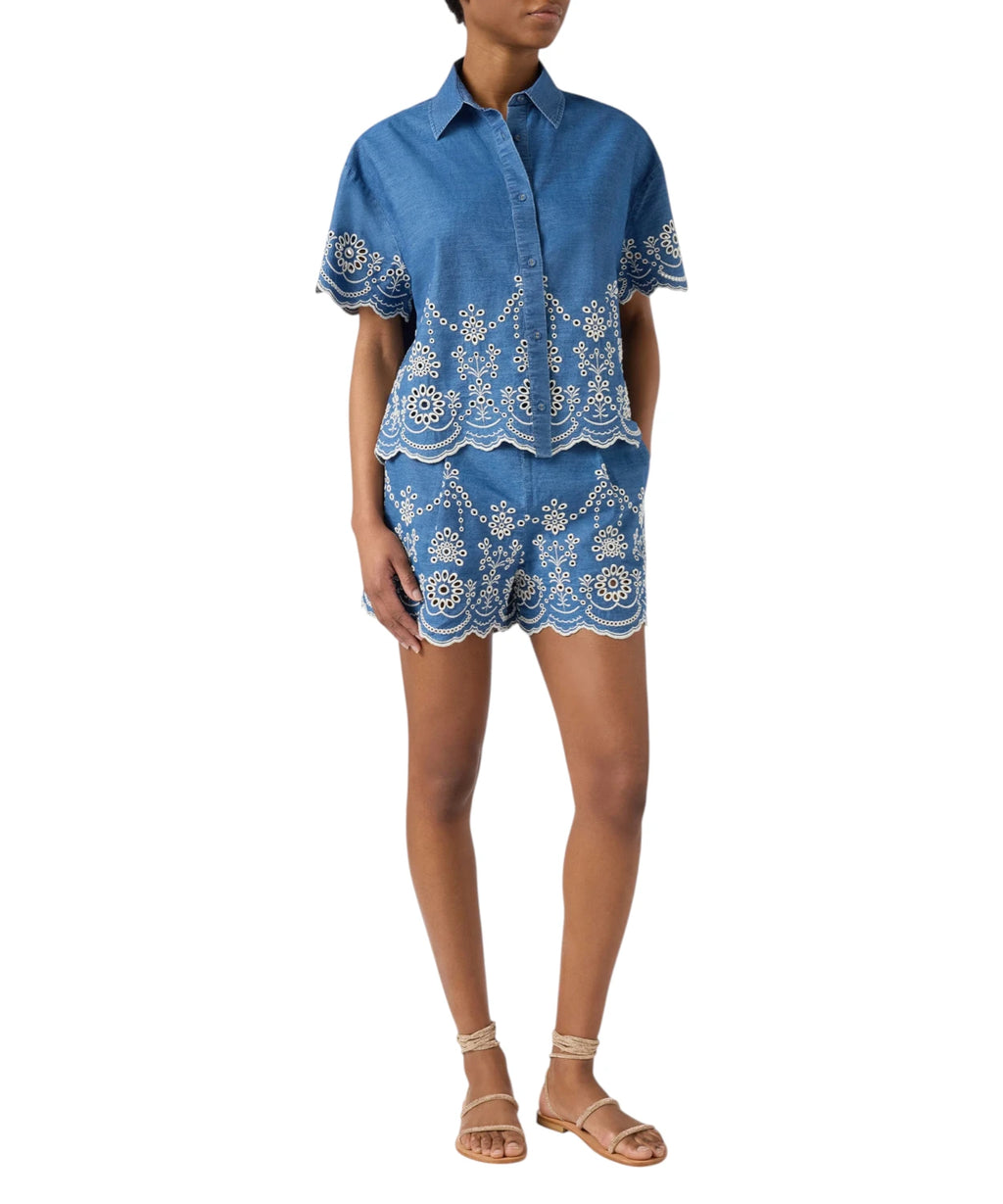 Chemise Femme Clementine en Chambray avec Broderie Florale
