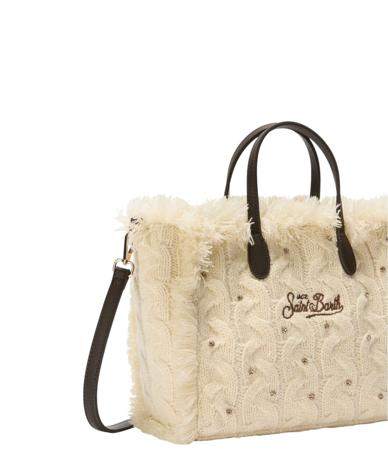 Colette Wool Braid bianca a trecce con strass e tracolla removibile-Mc2 Saint Barth-Borse a mano-Vittorio Citro Boutique