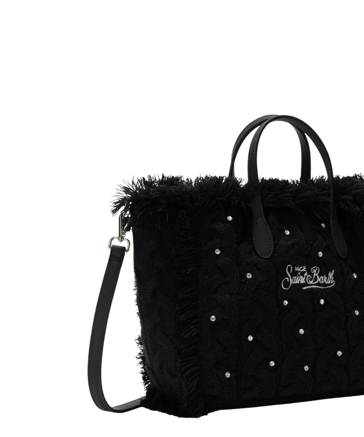 Colette Wool Braid nera a trecce con strass e tracolla removibile-Mc2 Saint Barth-Borse a mano-Vittorio Citro Boutique