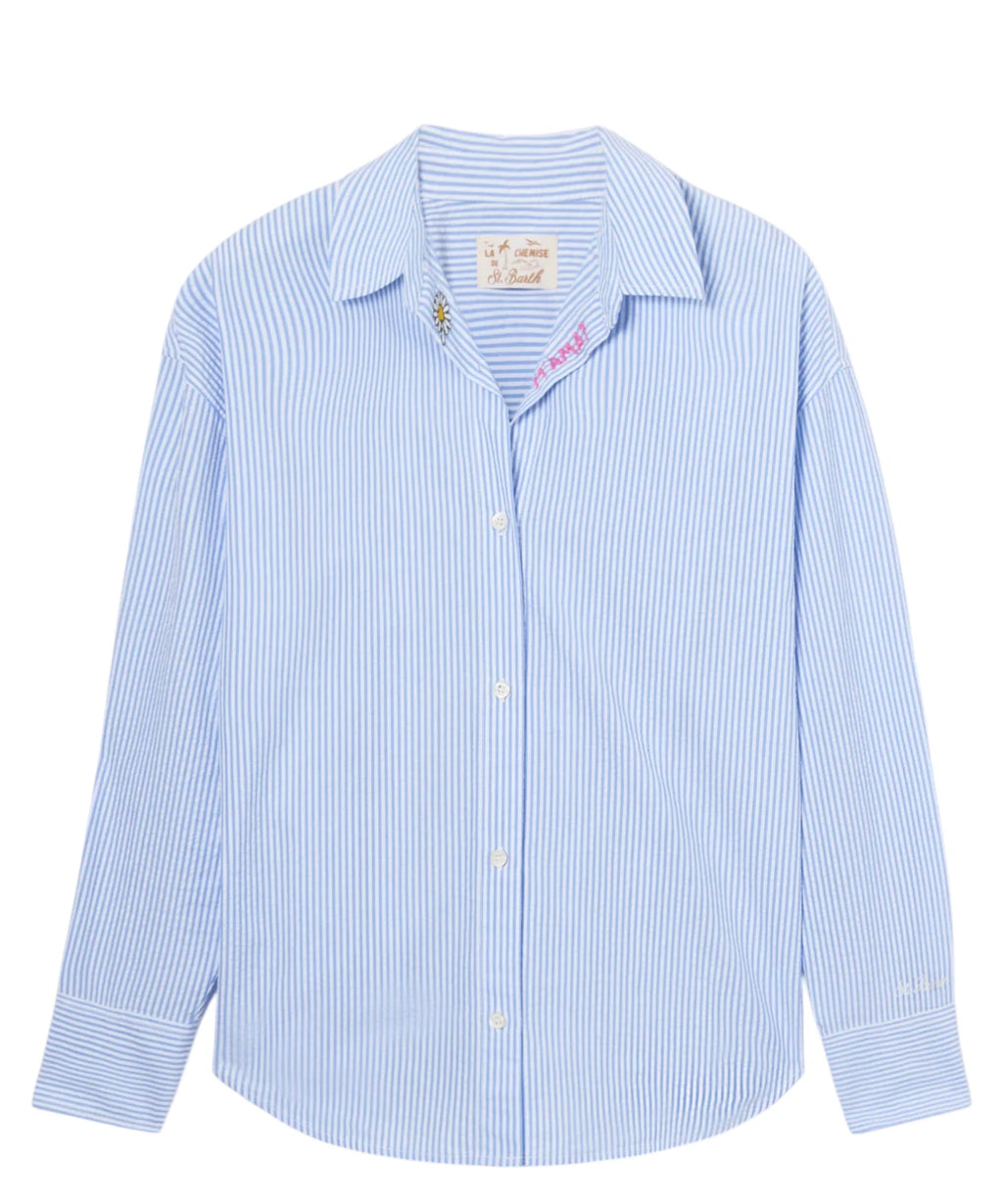 Chemise Cristal en coton seersucker rayé avec broderies