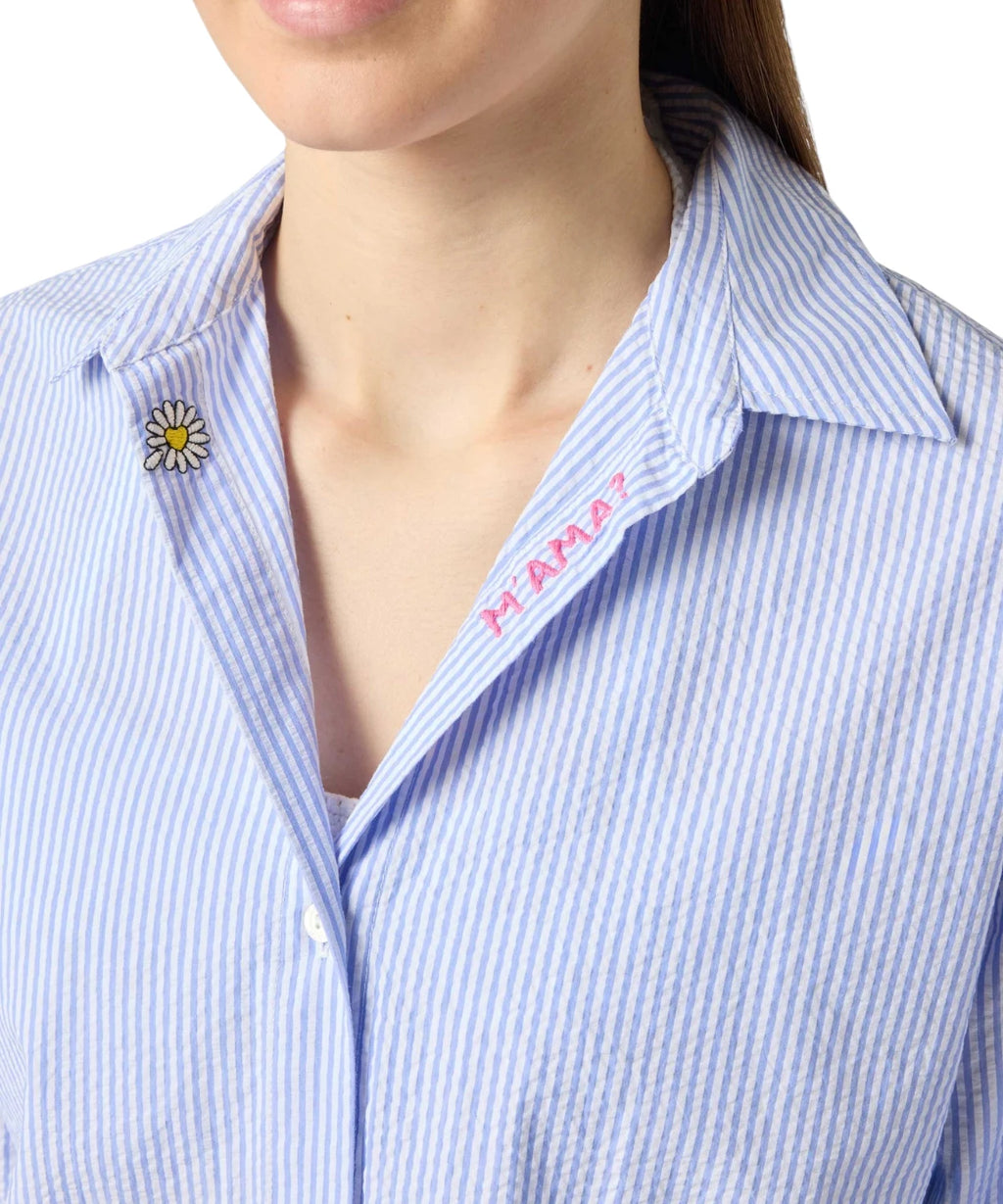 Chemise Cristal en coton seersucker rayé avec broderies