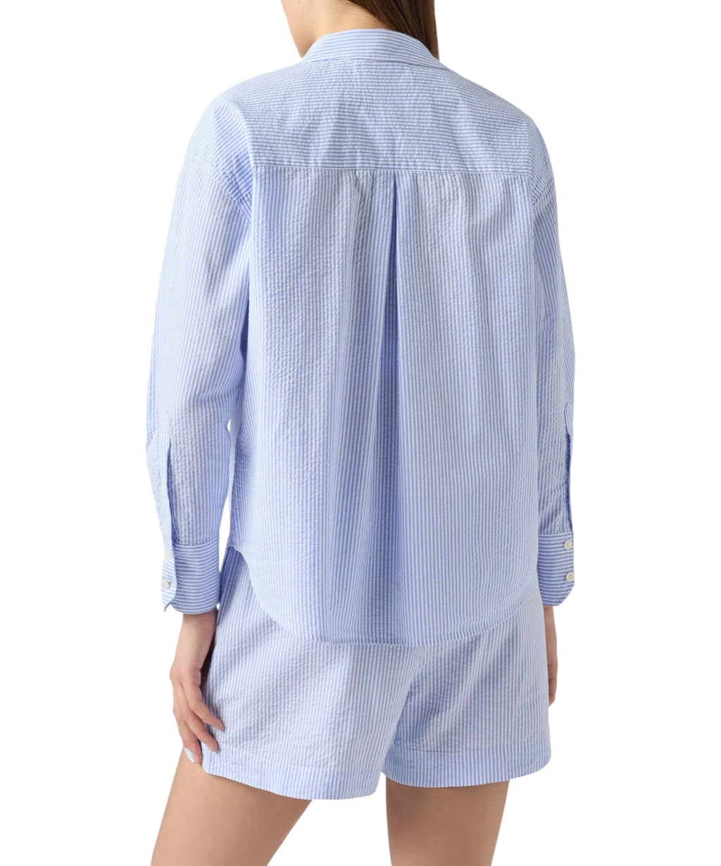 Chemise Cristal en coton seersucker rayé avec broderies