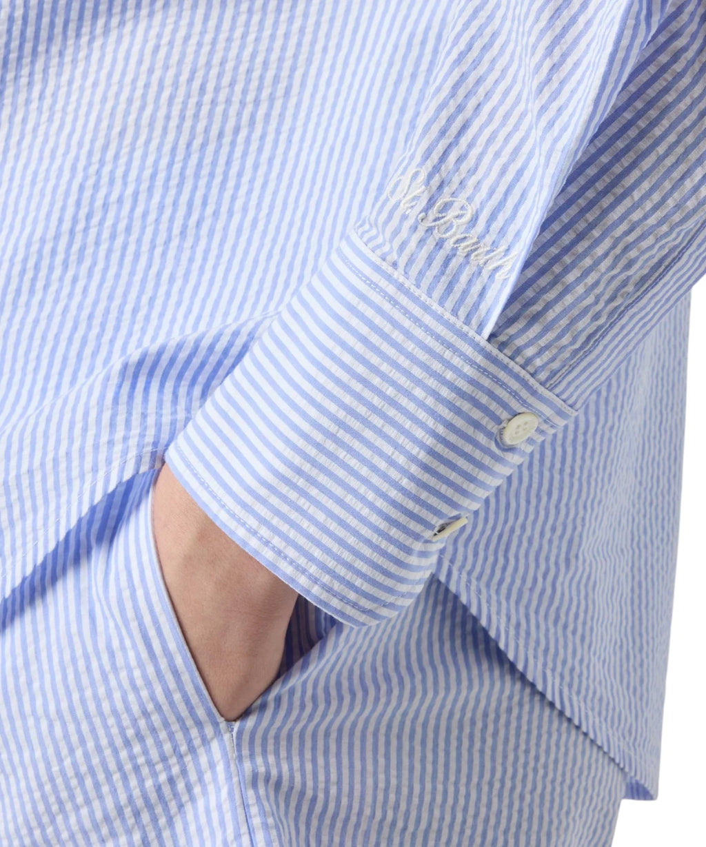 Chemise Cristal en coton seersucker rayé avec broderies