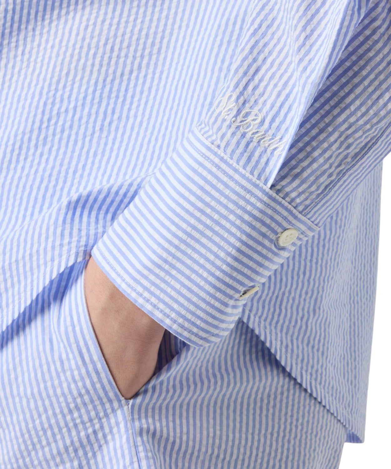 Chemise Cristal en coton seersucker rayé avec broderies