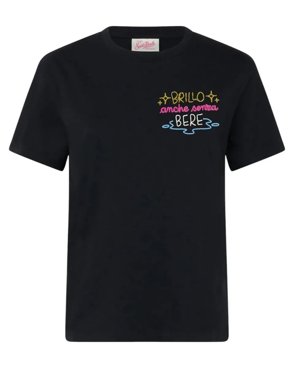 T-shirt Emilie con ricamo “Brillo anche senza bere”-Mc2 Saint Barth-T-shirt-Vittorio Citro Boutique