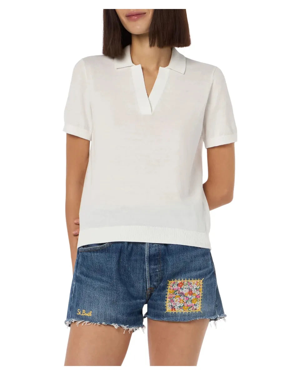 Polo Evonne in Cotone Crema Lavorata a Maglia-Polo-Mc2 Saint Barth-Vittorio Citro Boutique