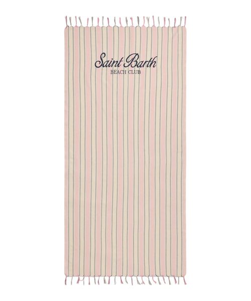 Telo Mare Jacquard MC2 Saint Barth a Righe Rosa e Bianco