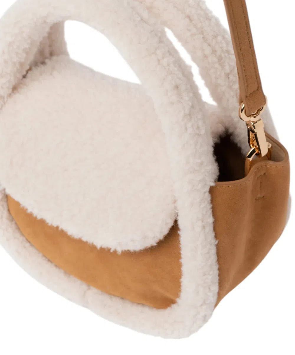 Borsa Crossbody Gilda in Effetto Mutton Camel con Dettagli Shearling-Mc2 Saint Barth-Borse a mano-Vittorio Citro Boutique