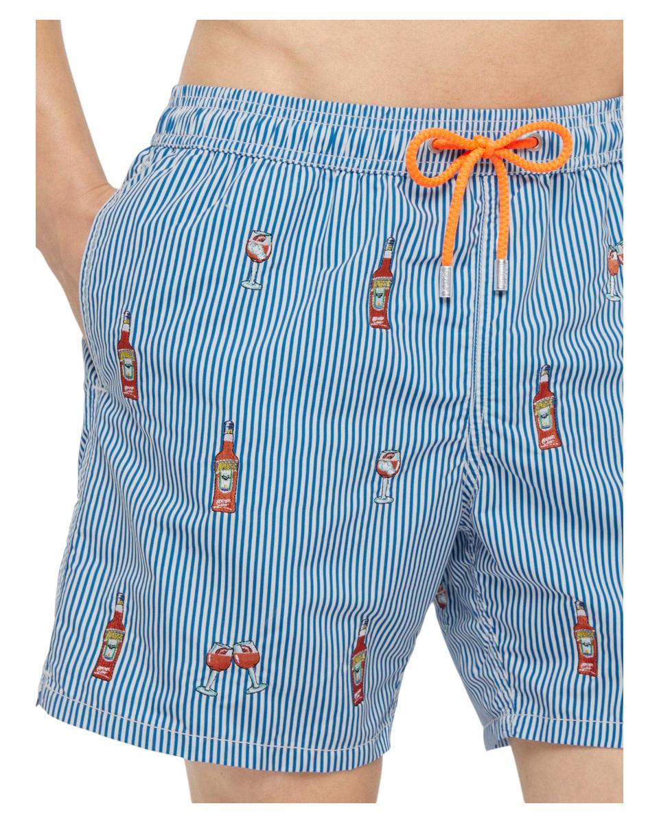 Costume Gustavia Righe Blu con Ricamo Aperol Spritz – Edizione Speciale-Mc2 Saint Barth-Costumi da bagno-Vittorio Citro Boutique