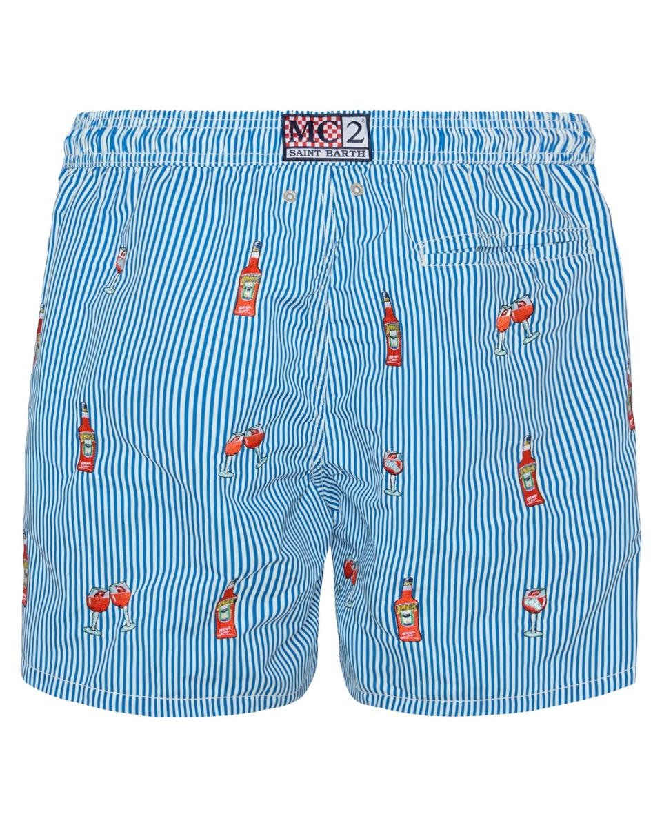 Costume Gustavia Righe Blu con Ricamo Aperol Spritz – Edizione Speciale-Mc2 Saint Barth-Costumi da bagno-Vittorio Citro Boutique