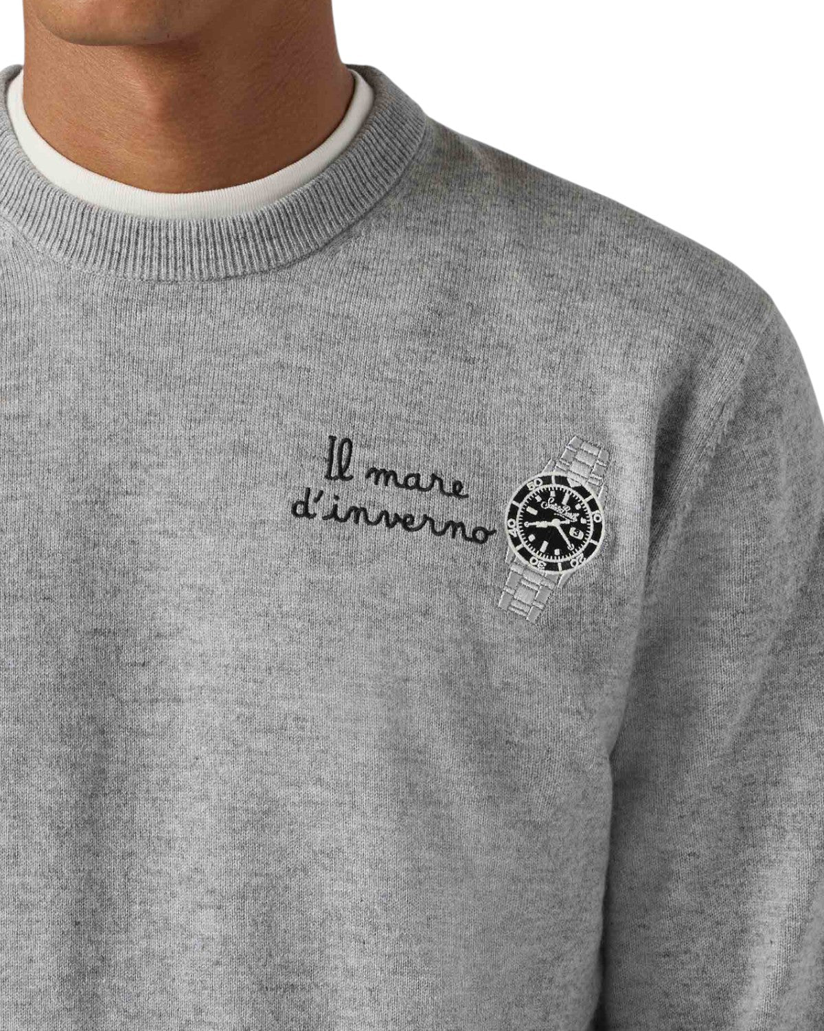 Maglione Heron Light con ricamo "Il mare d'inverno"-Mc2 Saint Barth-Maglieria-Vittorio Citro Boutique