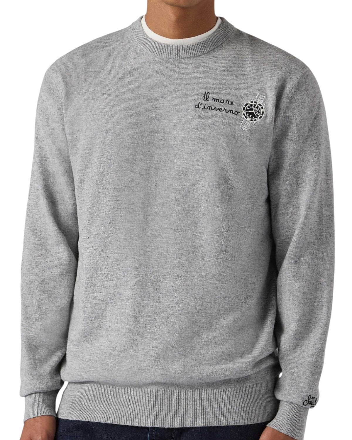 Maglione Heron Light con ricamo "Il mare d'inverno"-Mc2 Saint Barth-Maglieria-Vittorio Citro Boutique