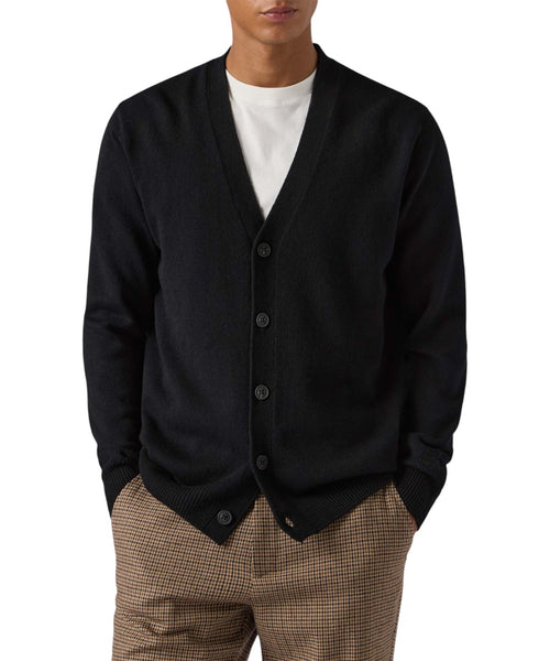 Cardigan Herrison in lana merino a coste inglesi