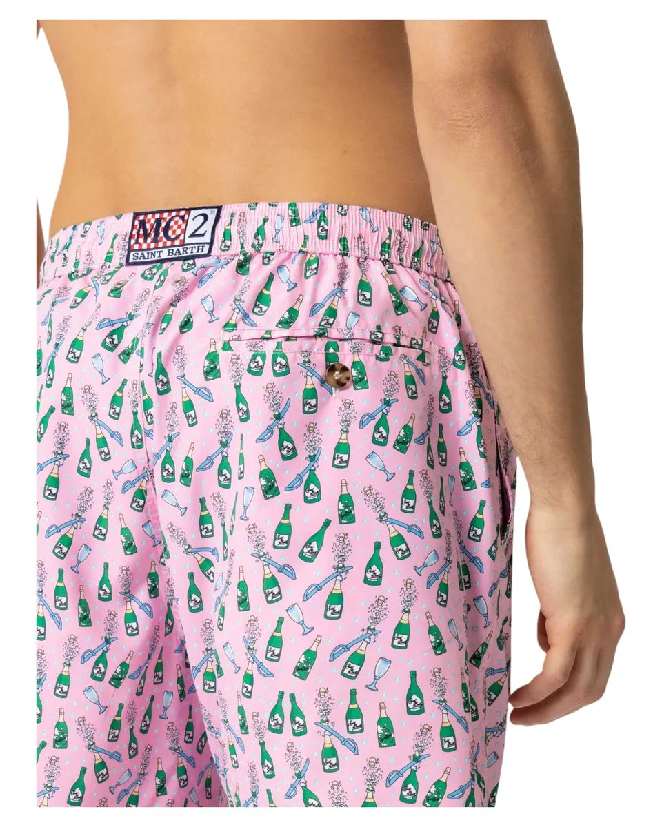 Costume Lighting Rosa con Stampa Bottiglie Sabrage-Mc2 Saint Barth-Costumi da bagno-Vittorio Citro Boutique