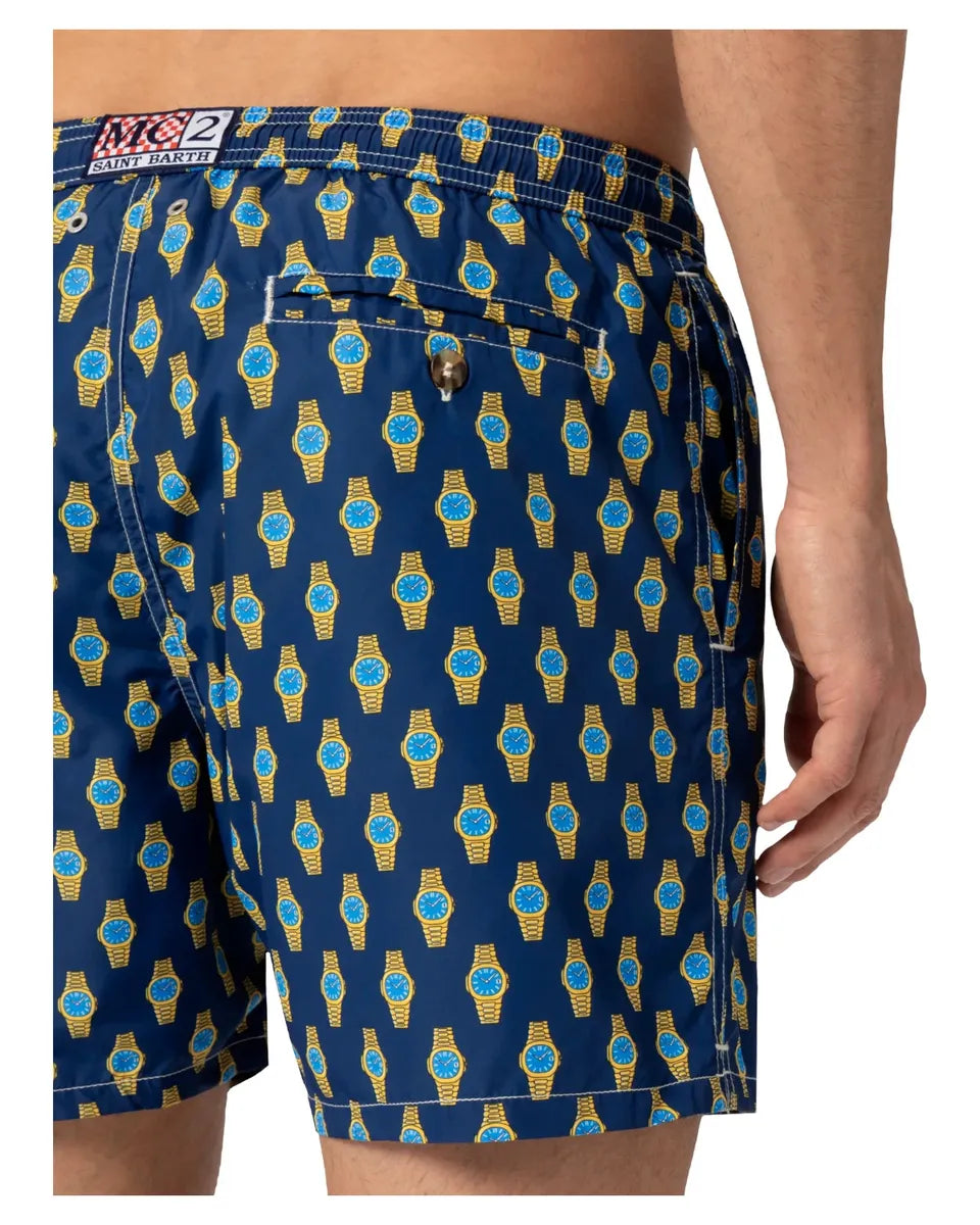 Costume Lighting blu navy con stampa orologi-Mc2 Saint Barth-Costumi da bagno-Vittorio Citro Boutique