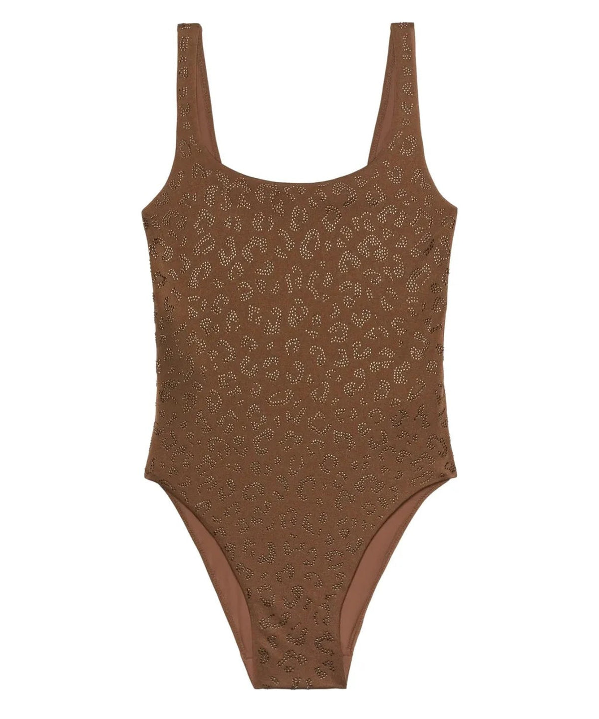 Costume intero marrone con strass animalier e spalline sottili-Costumi da bagno-Mc2 Saint Barth-Vittorio Citro Boutique