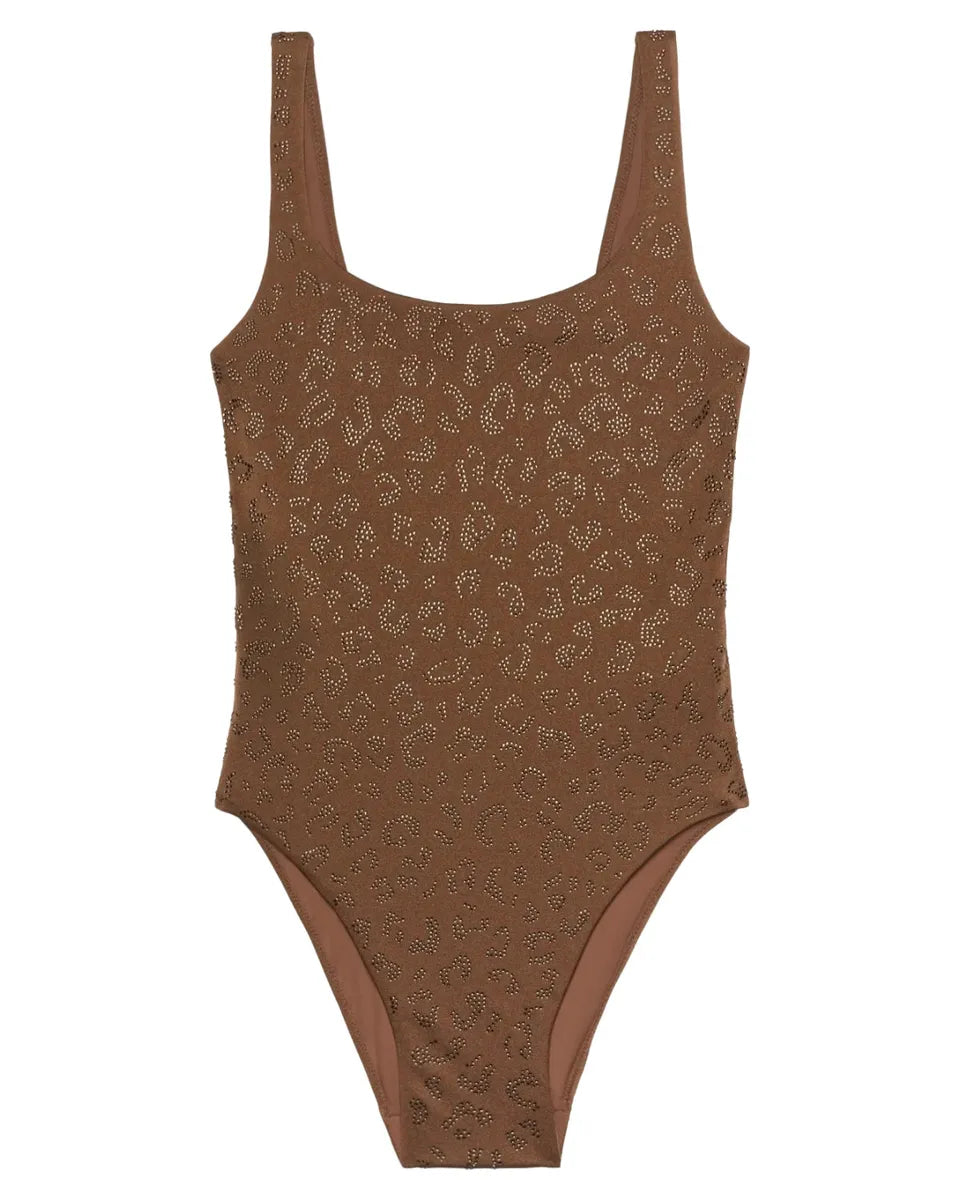 Costume intero marrone con strass animalier e spalline sottili-Costumi da bagno-Mc2 Saint Barth-Vittorio Citro Boutique