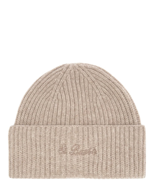 Bonnet en laine côtelée avec logo brodé