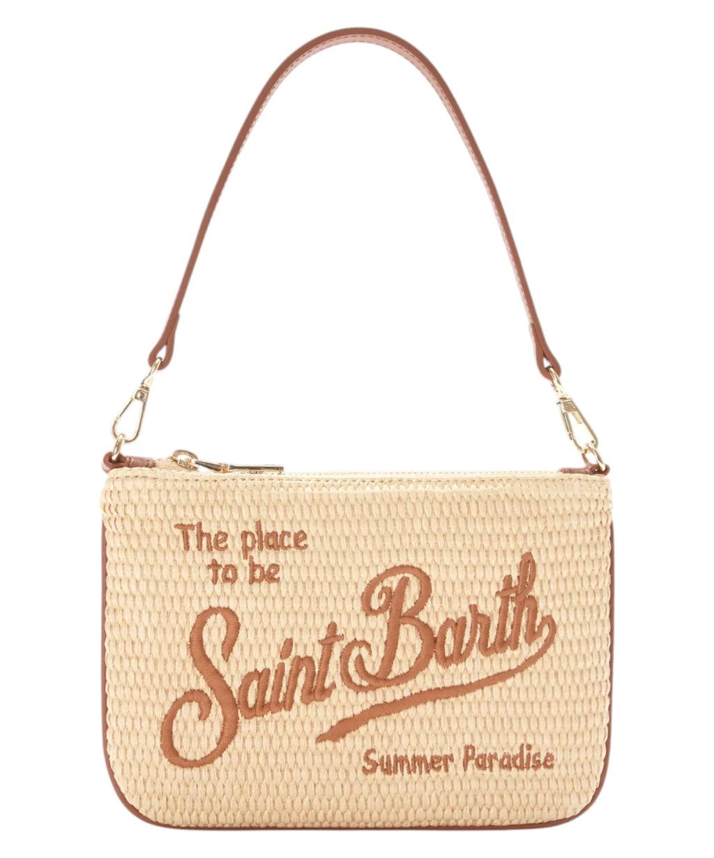 Mini pochette Parisienne en raphia avec logo brodé