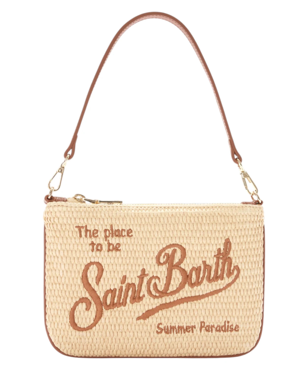 Mini pochette Parisienne en raphia avec logo brodé