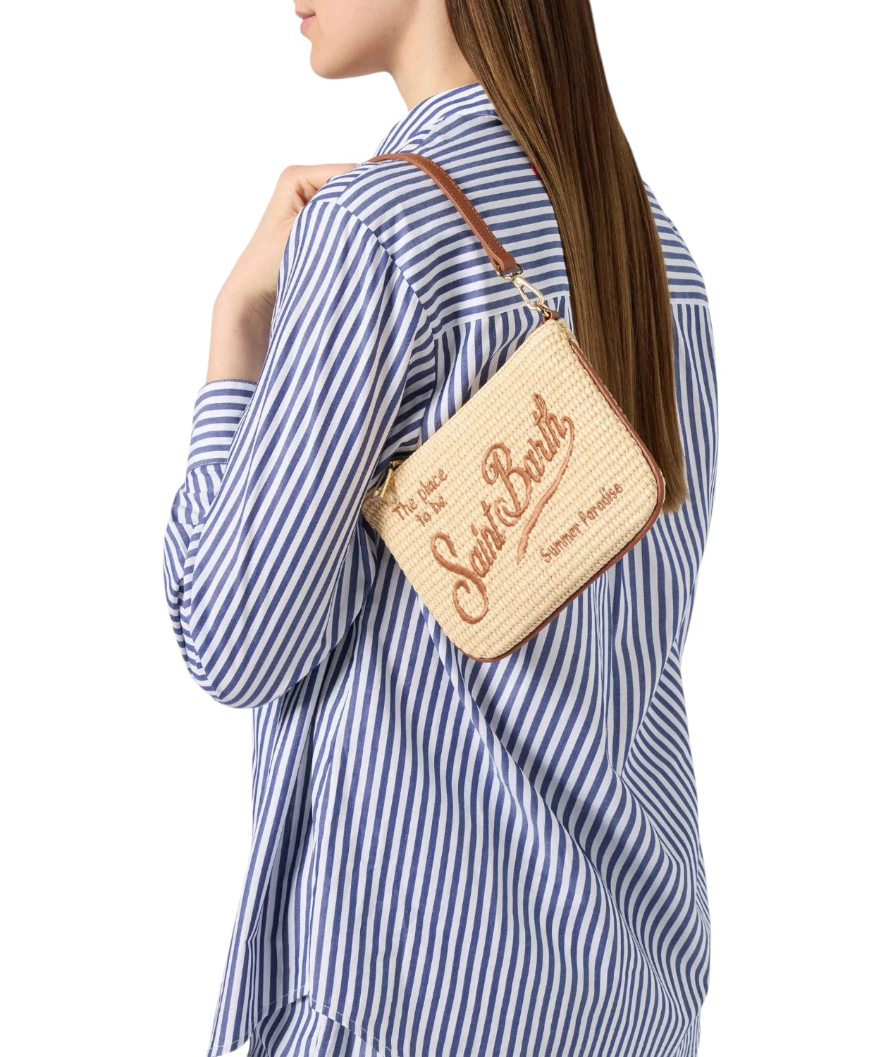 Mini pochette Parisienne en raphia avec logo brodé