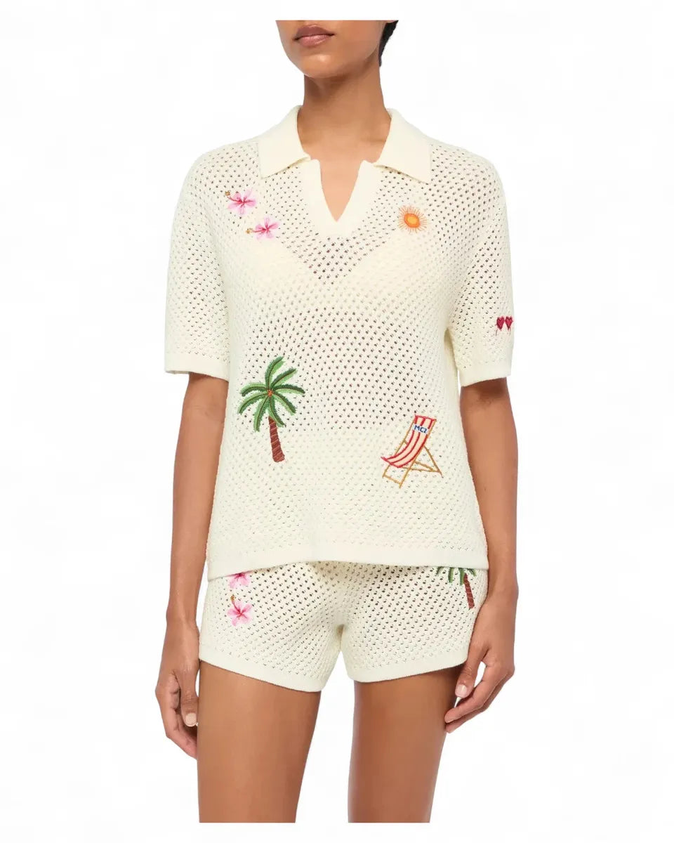 Polo Pixie in maglia traforata con ricami e scollo a V-Polo-Mc2 Saint Barth-Vittorio Citro Boutique