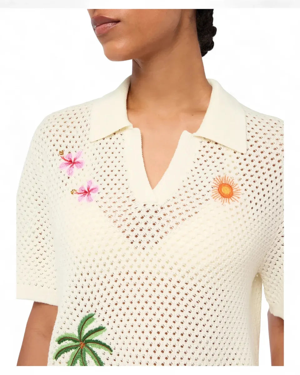 Polo Pixie in maglia traforata con ricami e scollo a V-Polo-Mc2 Saint Barth-Vittorio Citro Boutique
