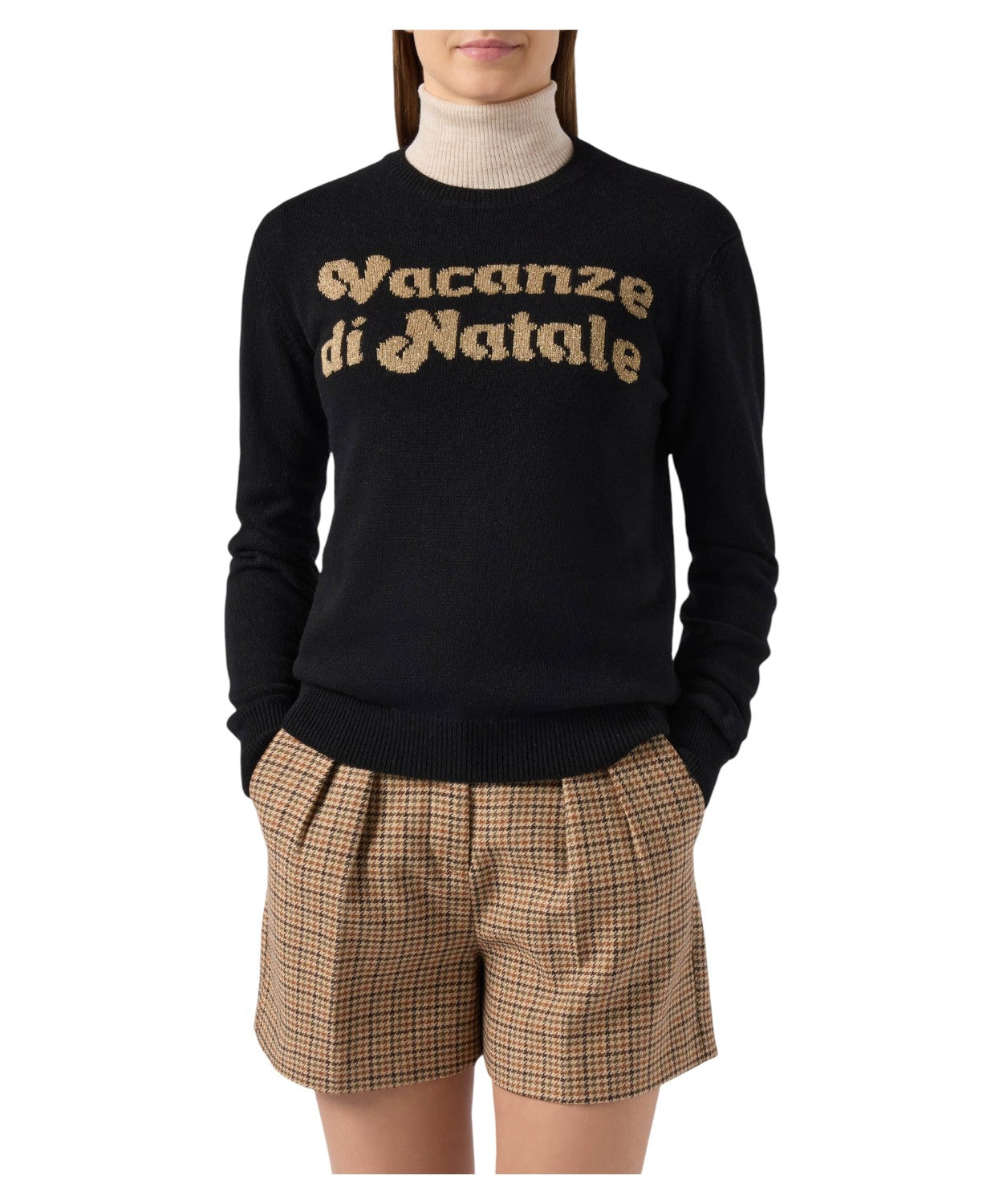 Maglione New Queen nero in misto cashmere con jacquard lurex “Vacanze di Natale” – Special Edition-Mc2 Saint Barth-Maglieria-Vittorio Citro Boutique