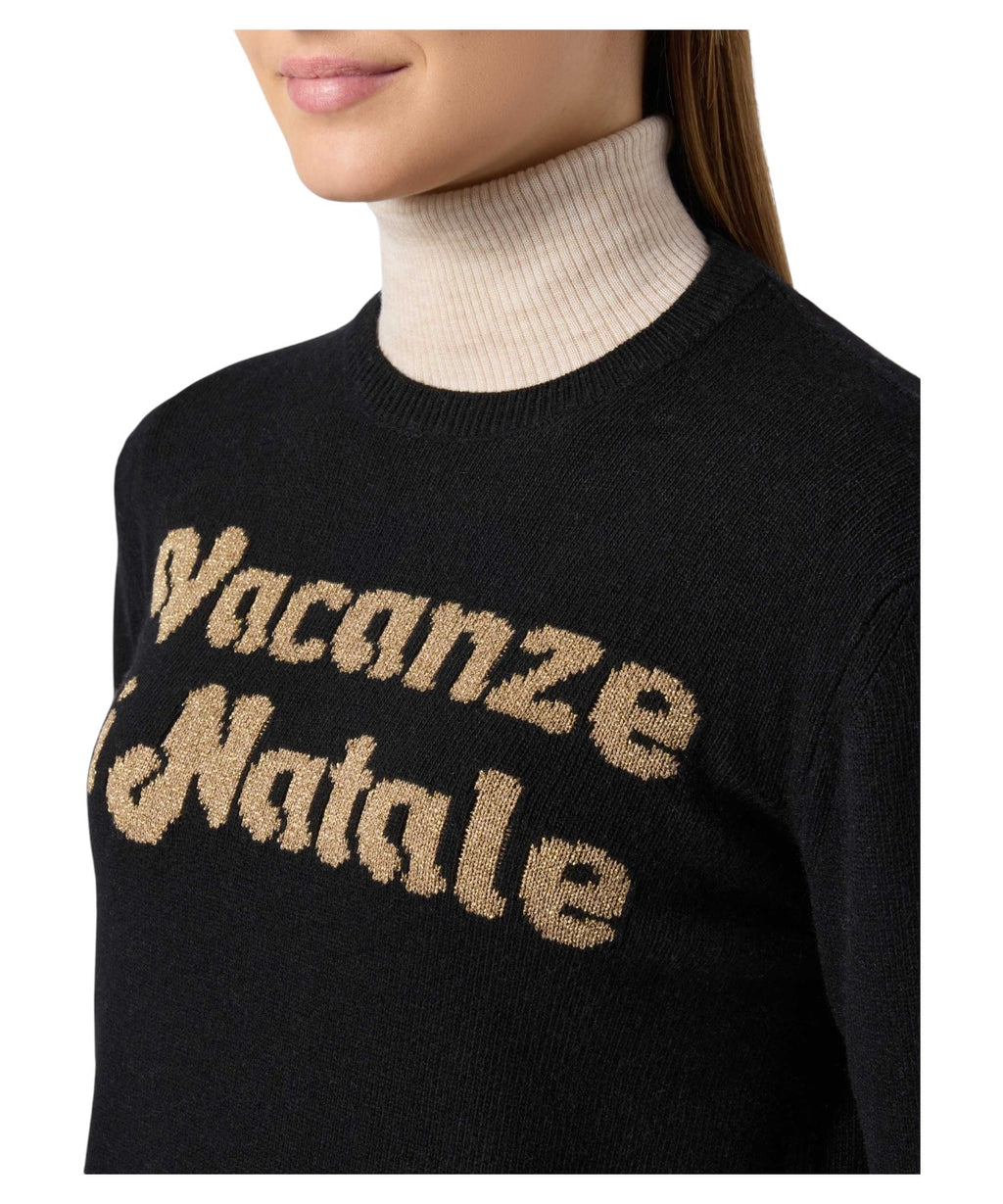 Maglione New Queen nero in misto cashmere con jacquard lurex “Vacanze di Natale” – Special Edition-Mc2 Saint Barth-Maglieria-Vittorio Citro Boutique