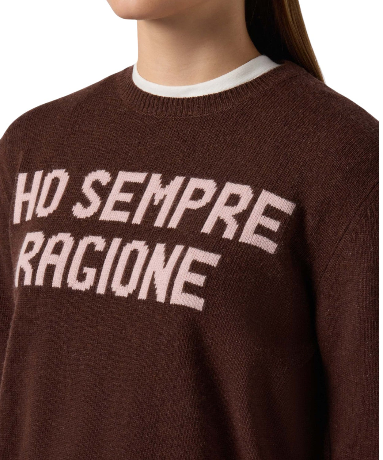 Maglione New Queen in misto cashmere marrone con jacquard “Ho sempre ragione”-Mc2 Saint Barth-Maglieria-Vittorio Citro Boutique